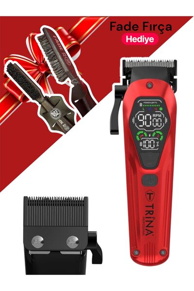 Trina 0079 Kırmızı Profesyonel Saç Kesme Makinası 9000 Rpm / 126 XX Fade fırç...
