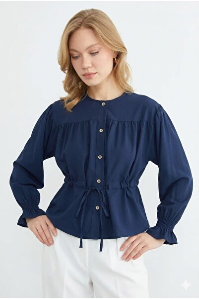 İKLİM LİFE Риза с яка с връзки отпред и ръкави с гънки