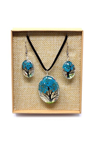 AW Gifts Set colier si cercei din flori naturale presate - Copacul Vietii - T...