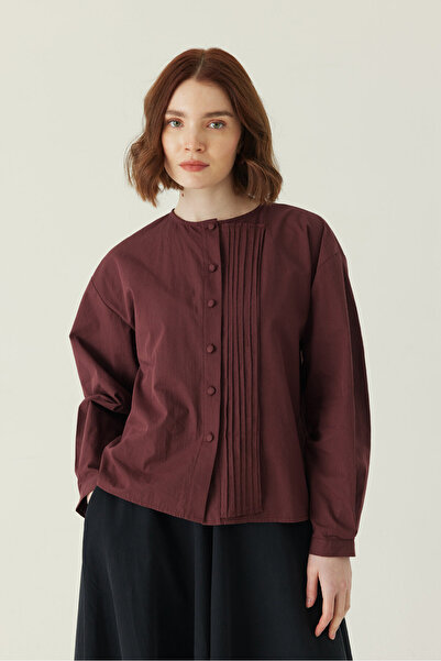 ZÜLAYS Nervürlü Düşük Kol Gömlek Bordo