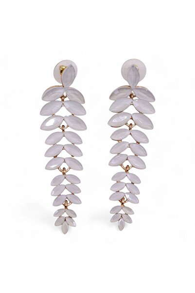 AW Gifts Cercei lungi cu pietre - Alb perlat