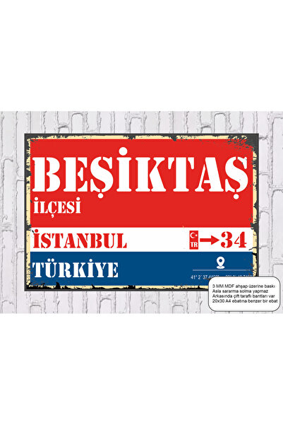 Hayat Poster Beşiktaş Istanbul Turkey Street Sign Direction Sign Retro Wooden...