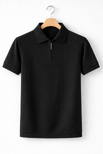 Edwox Ανδρικό πλεκτό μπλουζάκι με λαιμόκοψη Με σχέδιο Polo, μαύρο Cd168