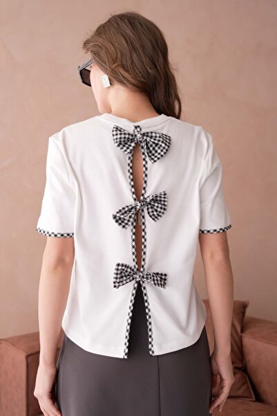 Noi Belis Ribbon Detailed Crew Neck Knitted Blouse Ss26Bz0057