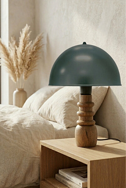 Art&Gift Haus Masif Ahşap Ayaklı Mika Füme Mantar Başlıklı Abajur Okuma Köşes...