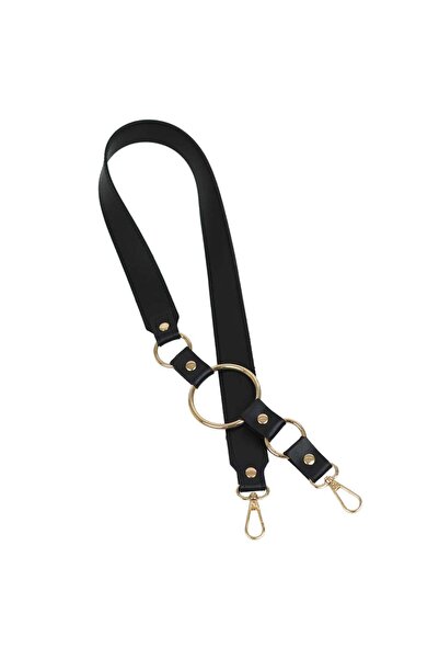 Ritzz جلد صناعي حلقة معدنية ذهبية حقيبة مقابض 90 سم - أسود