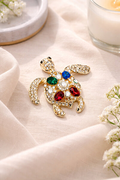 İZEV Kaplumbağ Figürlü Gold Broş