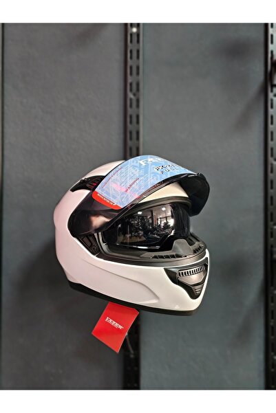 FAZER Ece 22-06 Full Face Siyah Vizör + Güneş Vizörlü Kask Beyaz