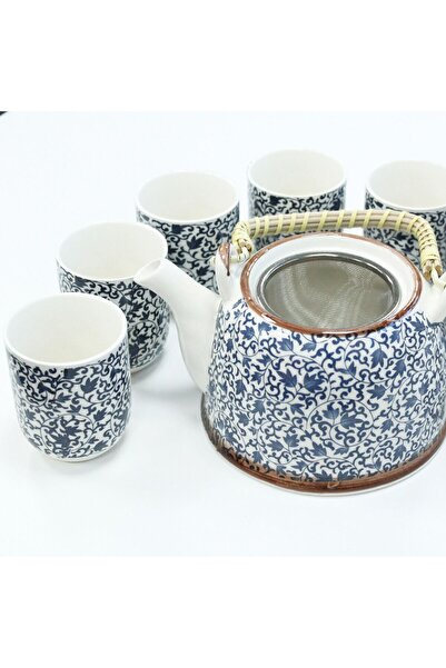 AW Gifts Set ceainic si cesti cu model floral albastru