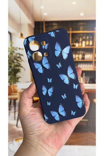 Vip Case Oppo A6 Pro Compatible Blue Butterfly Patterned Silicone Shock-Absor...