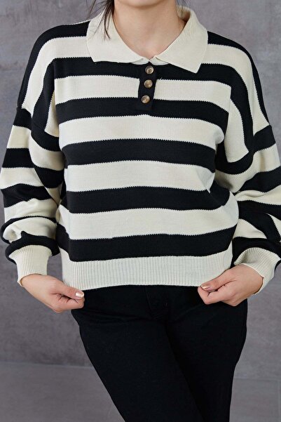 zenne Polo Neck Striped Sweater Sweater Beige