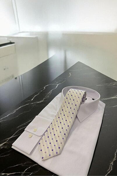 Sarar Microfibre 8 cm Plaid Pattern Ecru-Purple Tie Kr-36