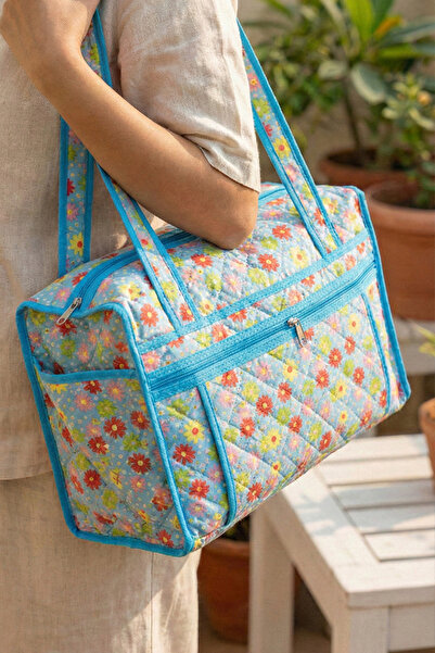 SER&YAT Floral Print Plaj Bag Sq - Large Size Zippered Vacation and Pool Area...