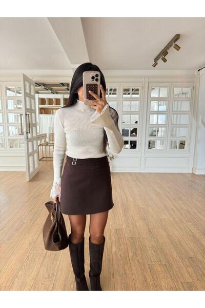 Ecenin Favorileri Rebrasto Ženski džemper Half Fisherman Cream sa detaljima n...