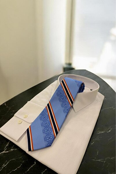 Sarar Microfibre 8 cm Striped White-Navy Blue Tie Kr-75