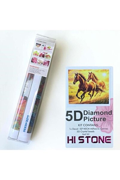 NT Boncuklu Taşlı Pano Mozaik Elmas Goblen Diamond Tablo 50 X 40 Cm Atların Y...