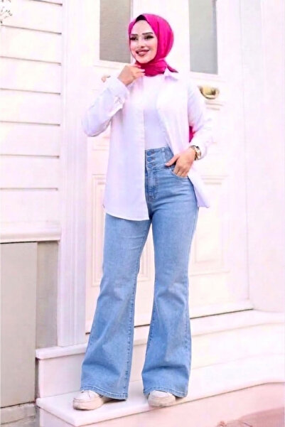 Tesettür Diyarı Γυναικείο Ισπανικό Τζιν Παντελόνι με Ελαστική Μέση - Ανοιχτό ...