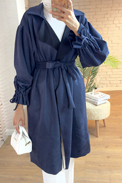 zenne Trench coat with belt detail Suede navy blue