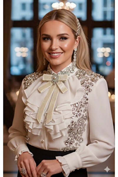 pegu baby collection EKRU Kadife Taşlı Pegu Luks Yaka Iğne, Broş Kurdele Broş...