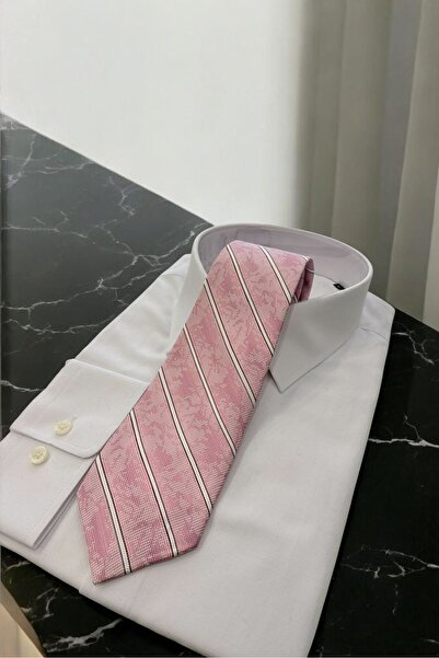 Sarar Microfibre 8 cm Striped Pink-Ecru Tie Kr-46