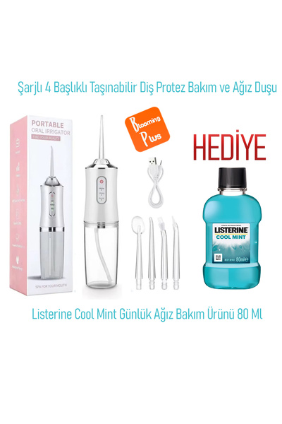 ORVİCA Şarjlı 4 Başlıklı Taşınabilir Diş Protez Bakım ve Ağız Duşu & Listerin...