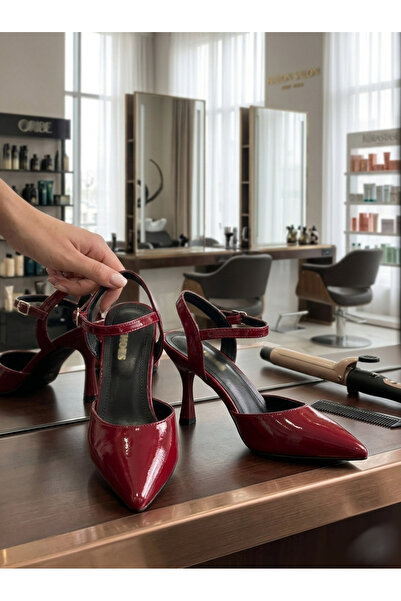 leopar by çetinay Zarif Kırmızı Rugan Sivri Burun Kadın Topuklu Ayakkabı – Bi...
