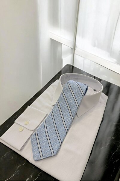 Sarar Microfibre 8 cm Striped Light Blue-Grey Tie Kr-76