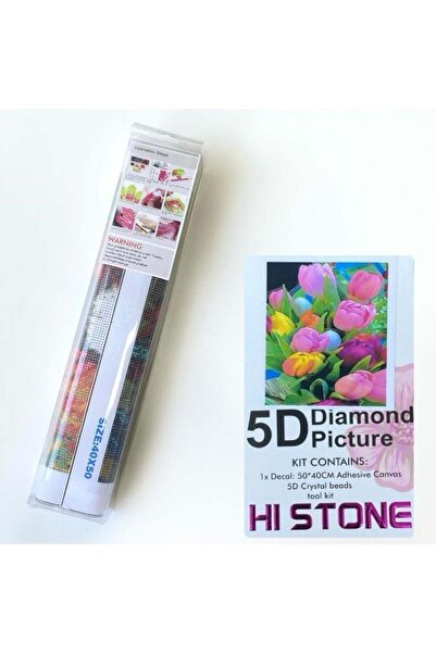 NT Boncuklu Taşlı Pano Mozaik Elmas Goblen Diamond Tablo 50 X 40 Cm Çiçekler