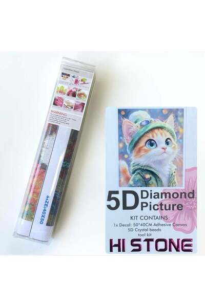 NT Boncuklu Taşlı Pano Mozaik Elmas Goblen Diamond Tablo 50 X 40 Cm Ciks Kedi