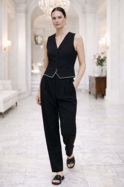 ibeeka Costum elegant Milano set cu vestă cu pantaloni – Negru - NEGRU - S