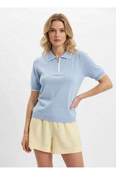 Park Karon Women's Polo Collar Zipper Detail Soft-Textured Viscose Knitwear S...