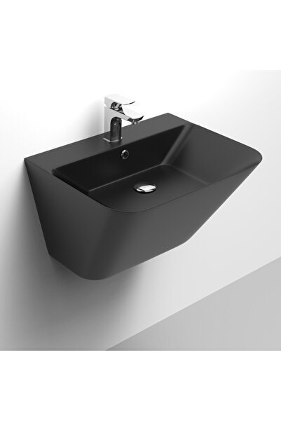 CELESTA Chiuvetă de baie suspendată Coral 55x35x45 cm, Negru mat, Semipiedestal