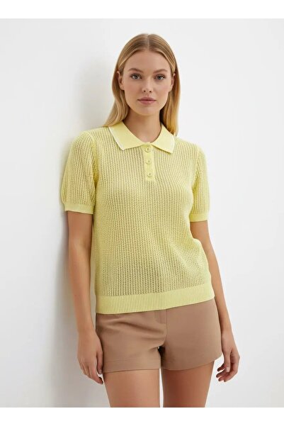 Park Karon Women's Polo Collar Knitted Detail Buttoned Knitwear Sweater 12468