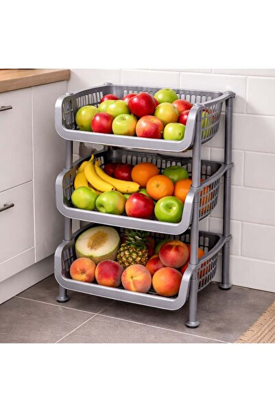 OEM 3-Tier Kitchen Shelf Made of Plastic Gray 39.5x31.5x60.5cm