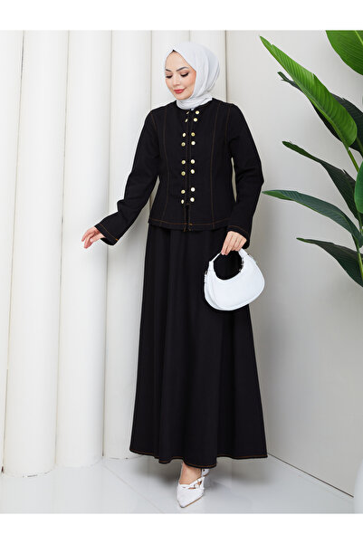 EFSUN MODA Jeans Suit with Ruffled Skirt and Hijab - Jeans Suit