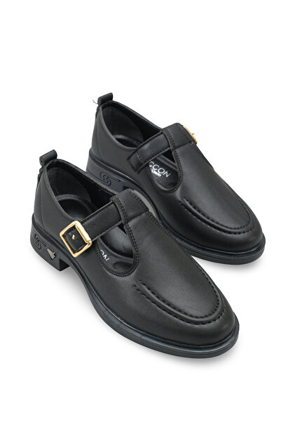 Riccon حذاء نسائي حذاء لوفر 0012350 جلد أسود