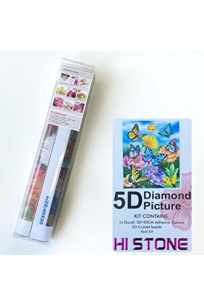 NT Boncuklu Taşlı Pano Mozaik Elmas Goblen Diamond Tablo 50 X 40 Cm Kelebekler
