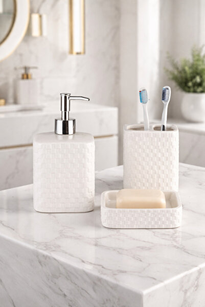 esdekor طقم حمام مكون من 3 قطع: موزع صابون سائل + موزع صابون صلب + حامل فرشاة...