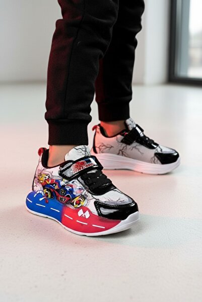 pediashoes Boys' Moto Printed Light-Up Strap Lightweight and E Stretchy Daily...