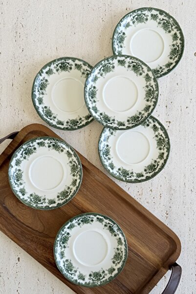 moontime alaçatı Antique Green 6'lı Porselen Çay Tabağı Takımı, şık ve zarif ...