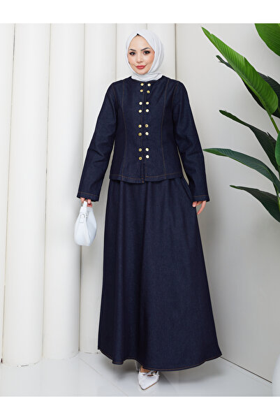 EFSUN MODA Jeans Suit with Ruffled Skirt and Hijab - Jeans Suit