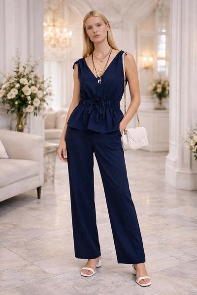 ibeeka Minimal Elegance Navy Blue Trouser Suit - Navy Blue - m