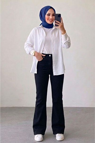 Tesettür Diyarı Γυναικείο Ισπανικό Τζιν Παντελόνι - Μαύρο