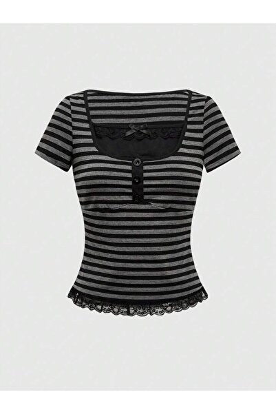 Köstebek Prugasto Vintage bluza sa dugmićima u obliku mašne