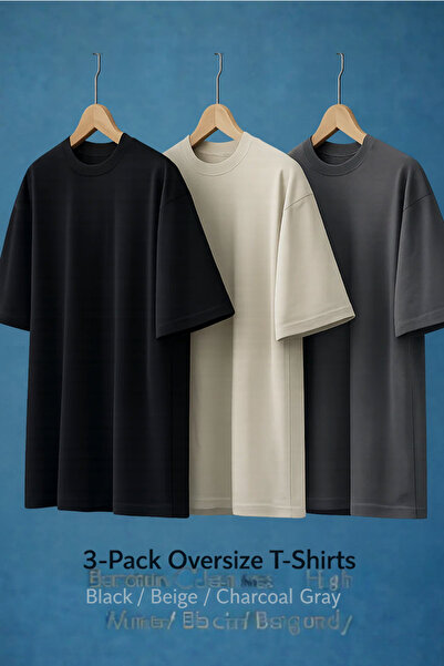 COMBİNE MİCHAİL Men's Basic Short Sleeve Oversized 3-Piece T-Shirt