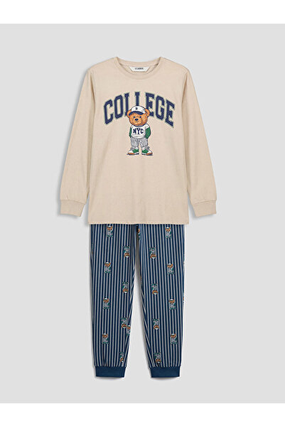 LC Waikiki Rmz Gi̇yi̇m Farkiyla Bear Teddy Printed Boys' Pajama Set