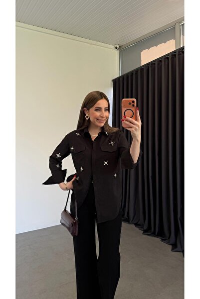 elif teke قميص بولار ستار مرصّع بالأحجار أسود