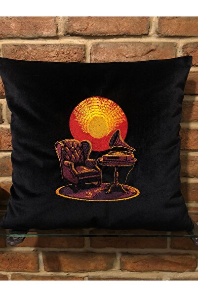 harmony factory Vintage Πολυθρόνα Με κέντημα Μαύρη Θήκη διακοσμητικού μαξιλαρ...
