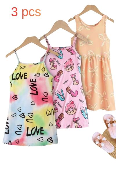 minikiss 3Pcs Girls' Rope Strap L Stretch Fabric Summer Dress