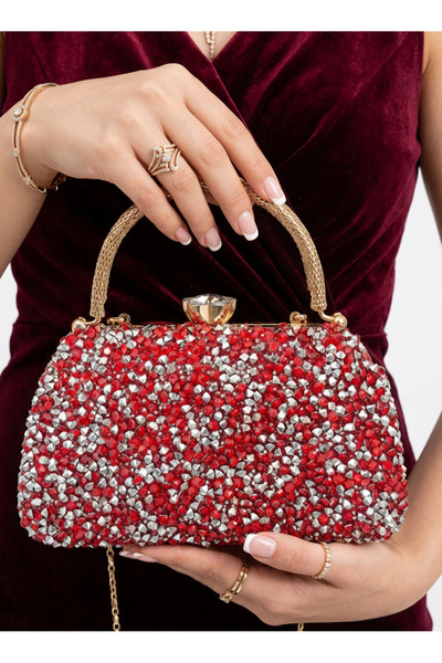 Çanta Trend Women's Crystal Stone Handbag and Chain Shoulder Strap Bag